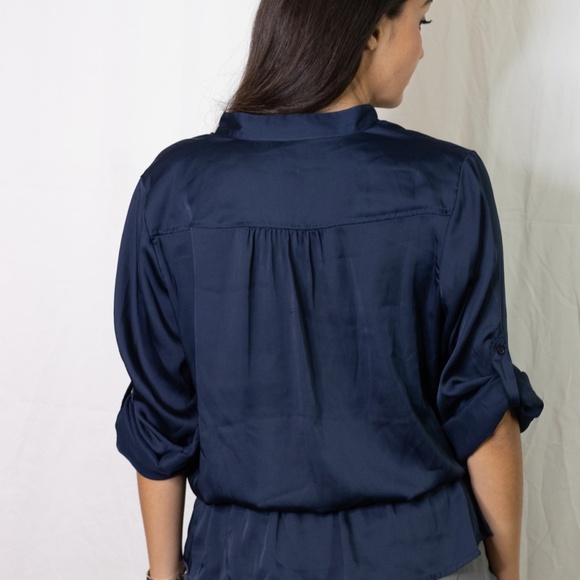 Michael Kors Blue Half Button Peplum Collar Top - Picture 4 of 8